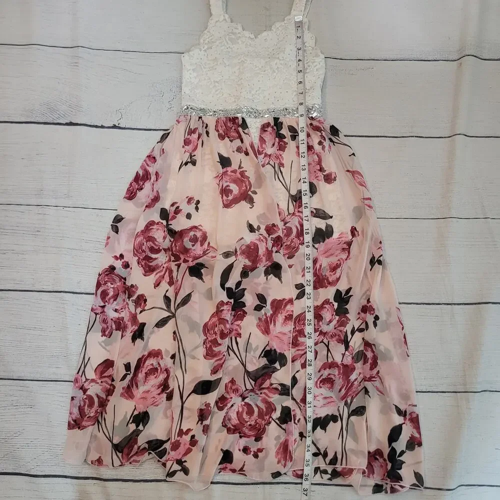 Speechless Kids Size 8 Sleeveless‎ Walkthrough Maxi Dress Pink Romper Lace Fancy